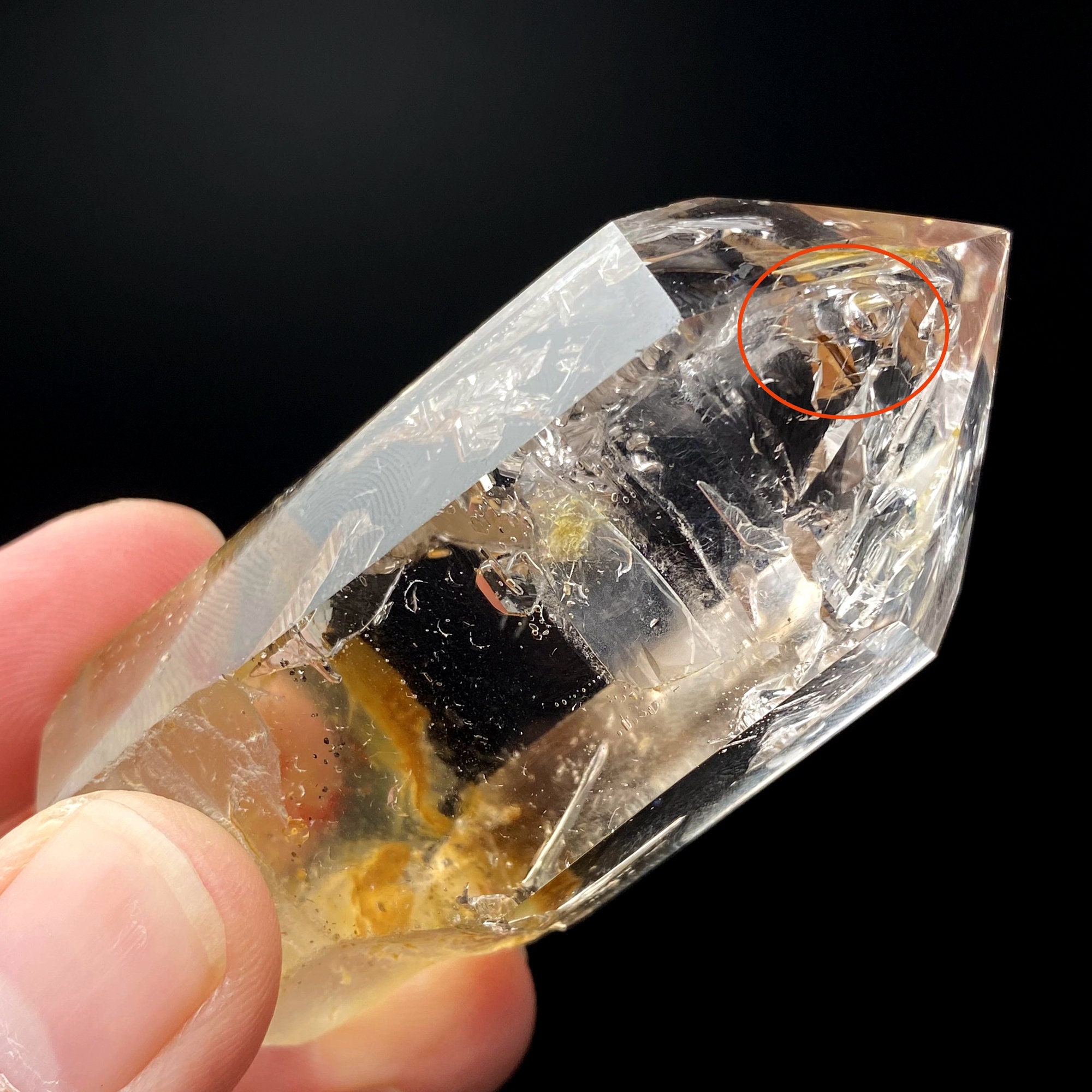 Natural Clear Quartz Crystal Tower/rare Tibetan Polished White Enhydro Quartz/moving Double Bubbles/stunning Clear Crystal Point