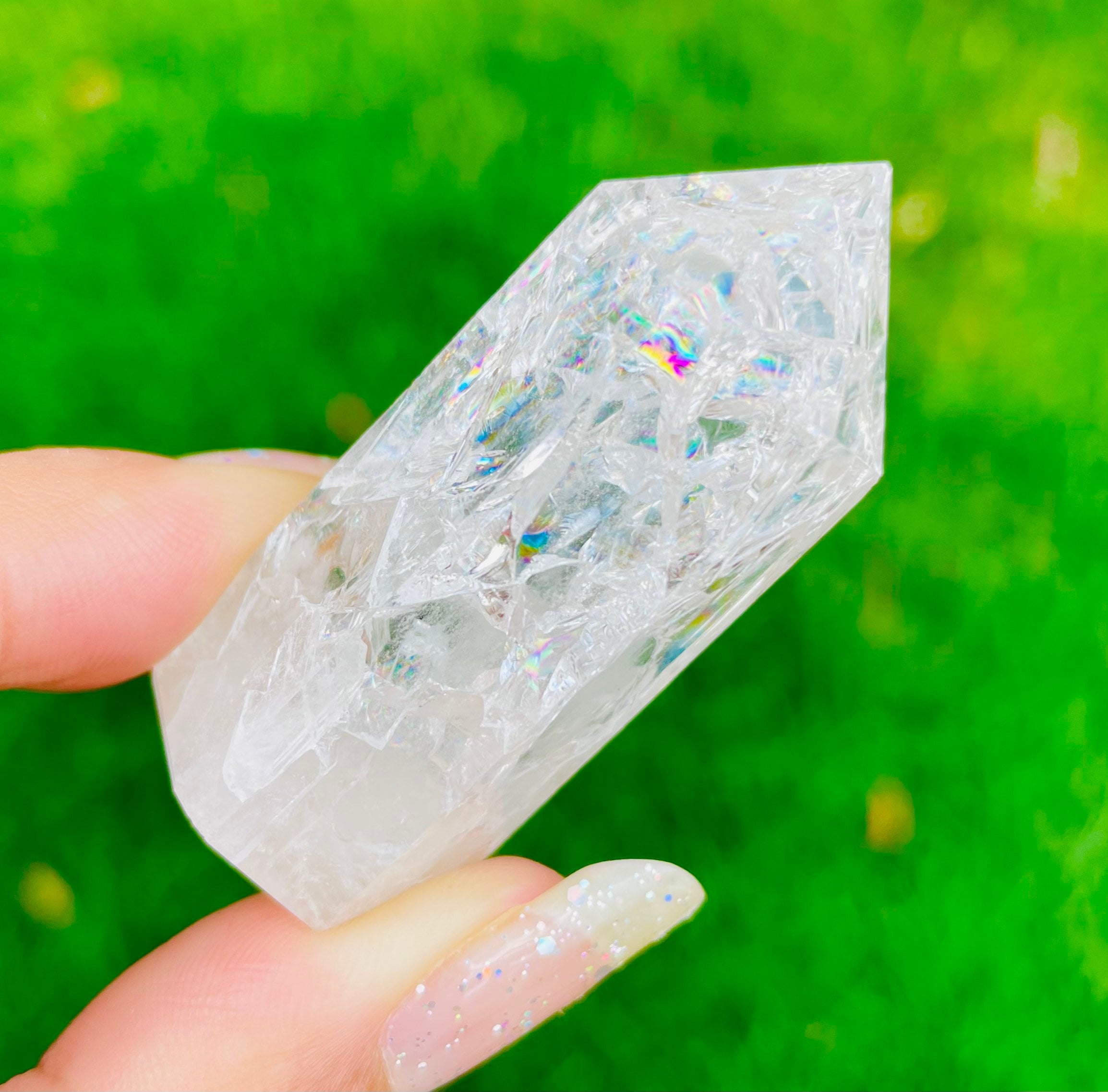 Rainbow Crackle Clear Quartz Crystal Point Tower (38-55 Mm) Rainbow Crackle Clear Quartz Crystal Point Tower (38-55 Mm)