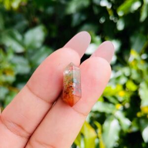 Red Rabbit Hair Quartz Crystal Point: Green Rutilated Gemstone Scepter, 20x8mm