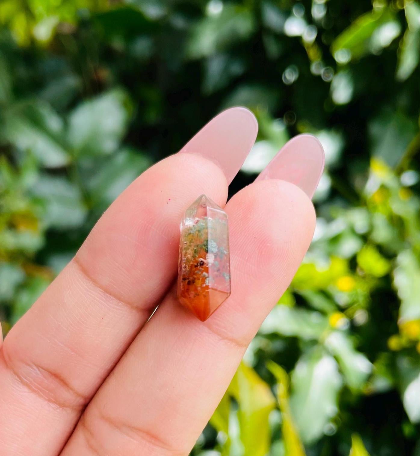 Red Rabbit Hair Quartz Crystal Point: Green Rutilated Gemstone Scepter, 20x8mm