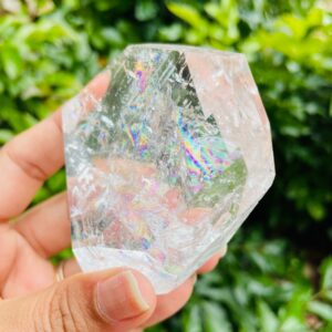 Xl Polished Clear Quartz Point: Rainbow Inclusions (80x78mm) 215.88g