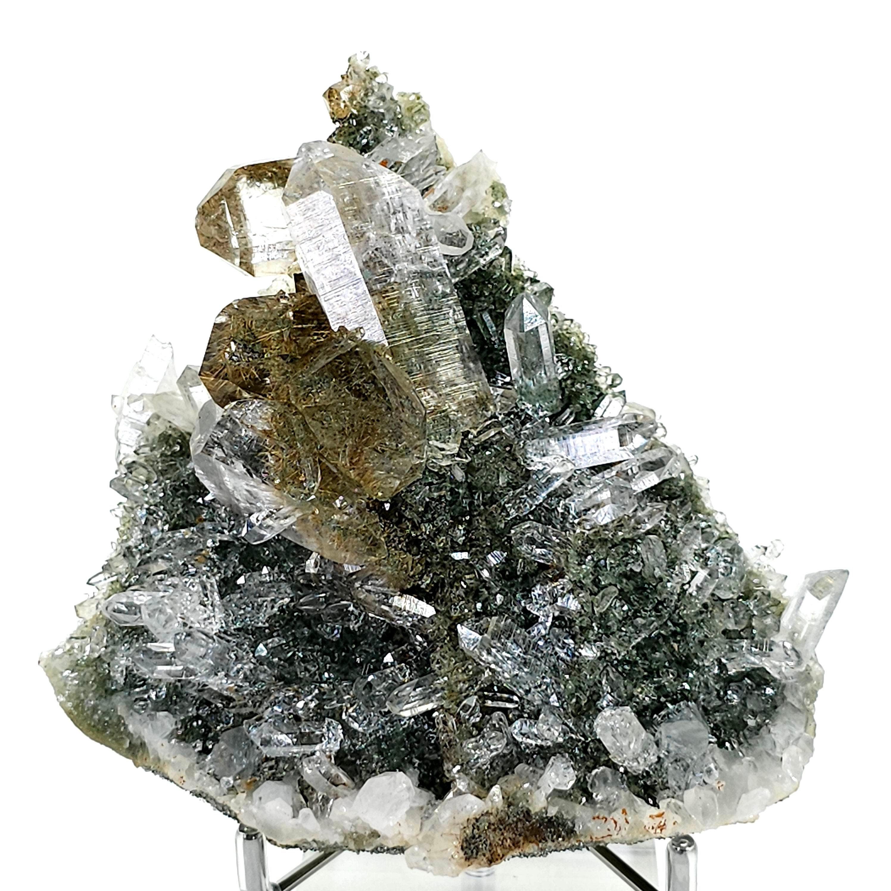 Gold Rutilated Himalayan Quartz, Natural Green Chlorite Ghost Quartz, Rare Skeletal Quartz Floater Mineral Specimen, Clear Quartz Crystals Gold Rutilated Himalayan Quartz, Natural Green Chlorite Ghost Quartz, Rare Skeletal Quartz Floater Mineral Specimen, Clear Quartz Crystals