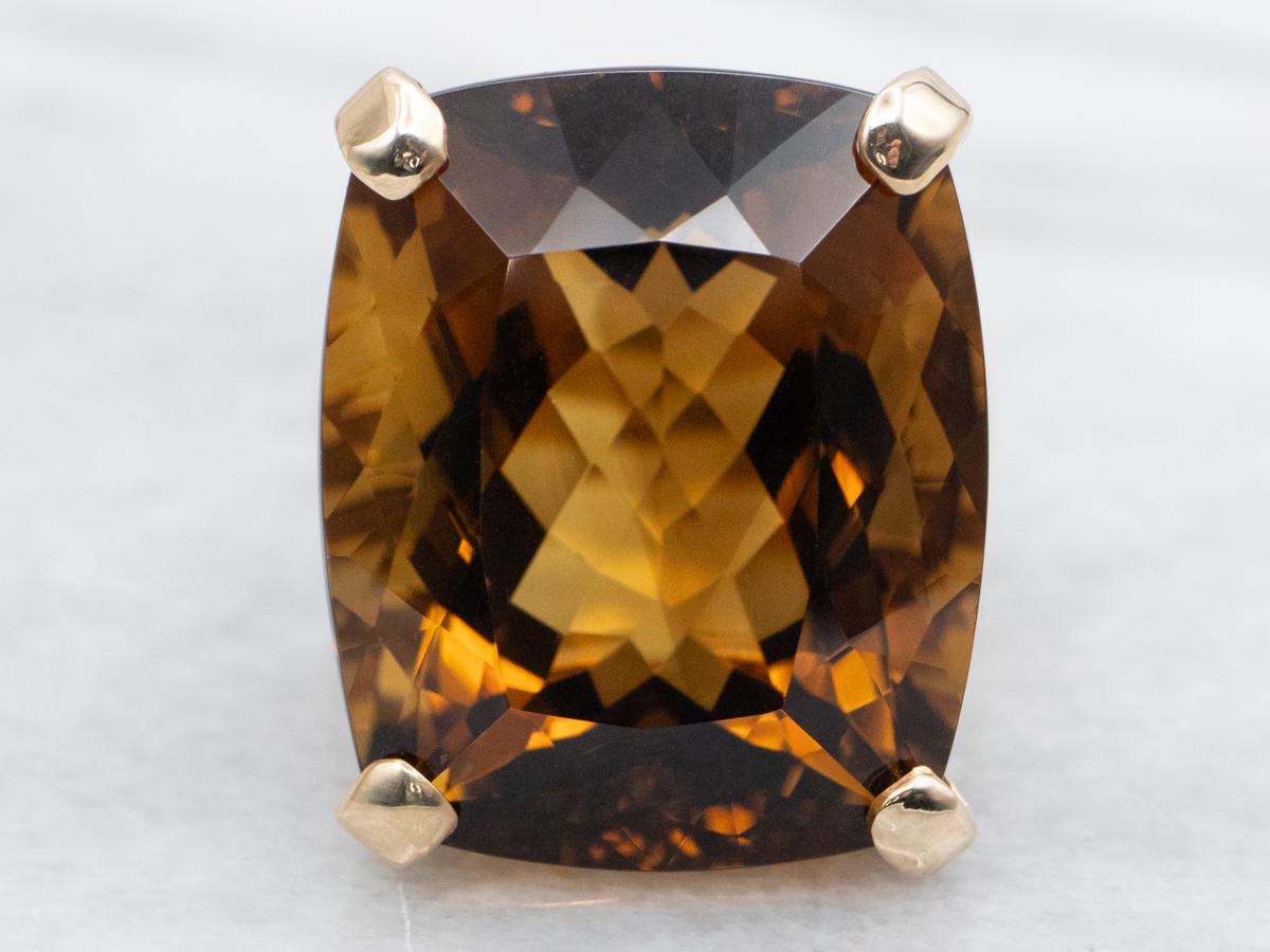14k Gold Honey Quartz Cocktail Ring, Vintage Statement Jewelry
