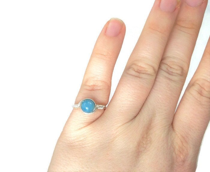 Blue Sponge Quartz .999 Fine Silver Wire Wrapped Ring
