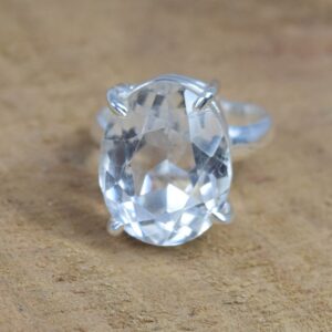 Clear Quartz Sterling Silver Ring: Faceted Gemstone, April Birthstone
