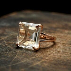 Crystal Quartz Ring · Clear Natural Quartz Gemstone Ring · Square Cut Rose Gold Ring