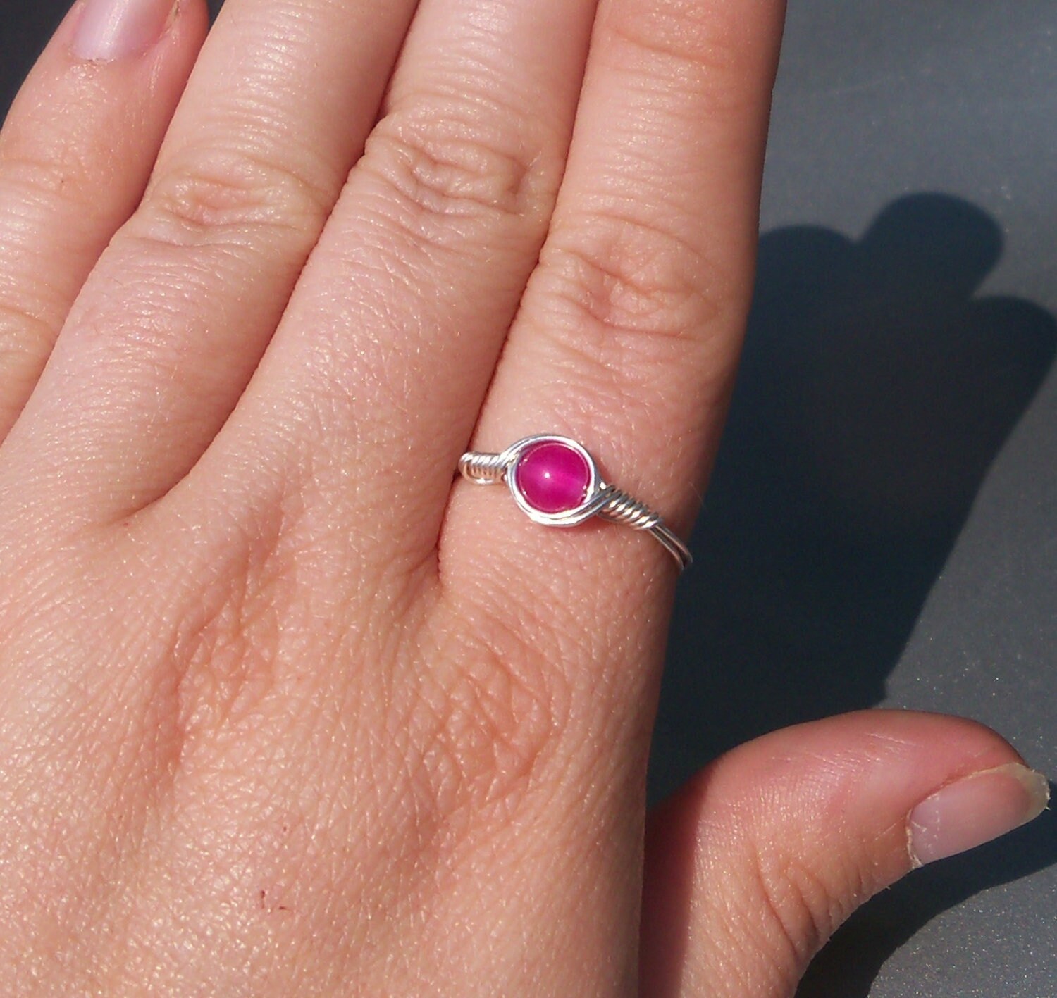Fuchsia Quartz .999 Fine Silver Wire Wrapped Ring Fuchsia Quartz .999 Fine Silver Wire Wrapped Ring