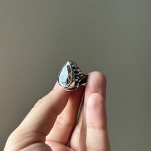 Gorgeous Natural Rock Crystal Quartz Silver Ring, Oak Leaf Design Quartz Statement Ring, Art Nouveau Style, Fathers Special Collection Piece