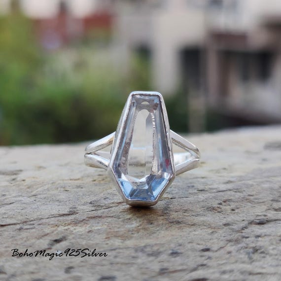 Handmade Crystal Quartz Coffin Ring: 925 Sterling Silver Jewelry