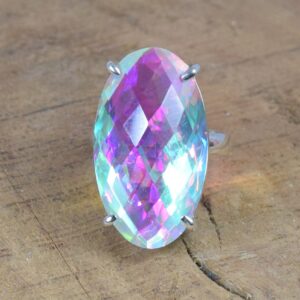 Handmade Mercury Mystic Quartz Ring: Oval 925 Sterling Silver
