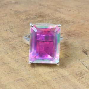 Handmade Mercury Mystic Quartz Ring: 925 Sterling Silver, Square Gemstone