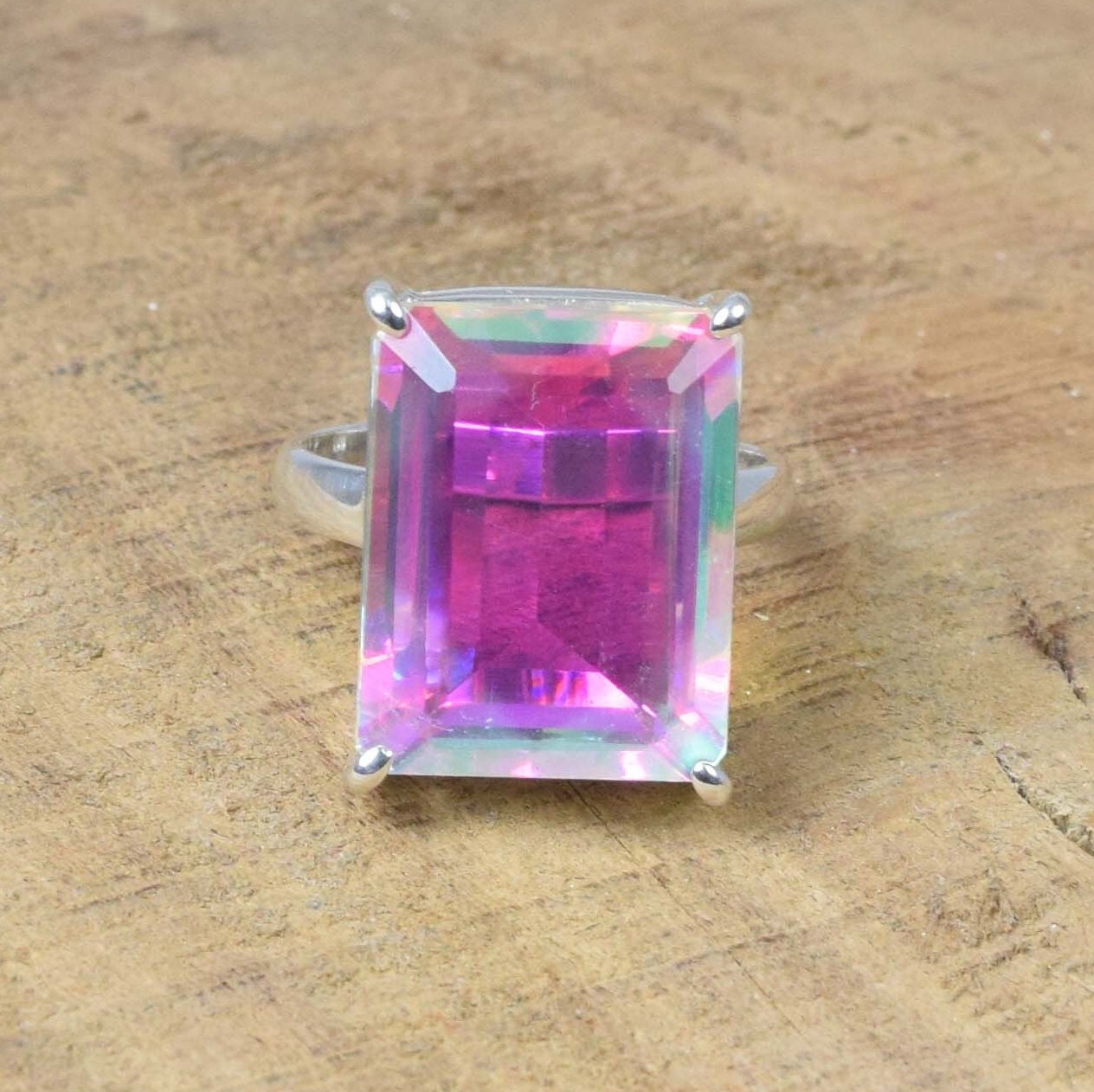 Handmade Mercury Mystic Quartz Ring: 925 Sterling Silver, Square Gemstone Handmade Mercury Mystic Quartz Ring: 925 Sterling Silver, Square Gemstone