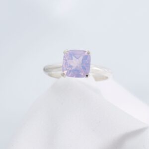 Lavender Quartz Ring, 8mm Cushion Cut Faceted Gem, Set in 925 Sterling Silver 4 Prong Ring Mounting Lavender Quartz Ring, 8mm Cushion Cut Faceted Gem, Set in 925 Sterling Silver 4 Prong Ring Mounting