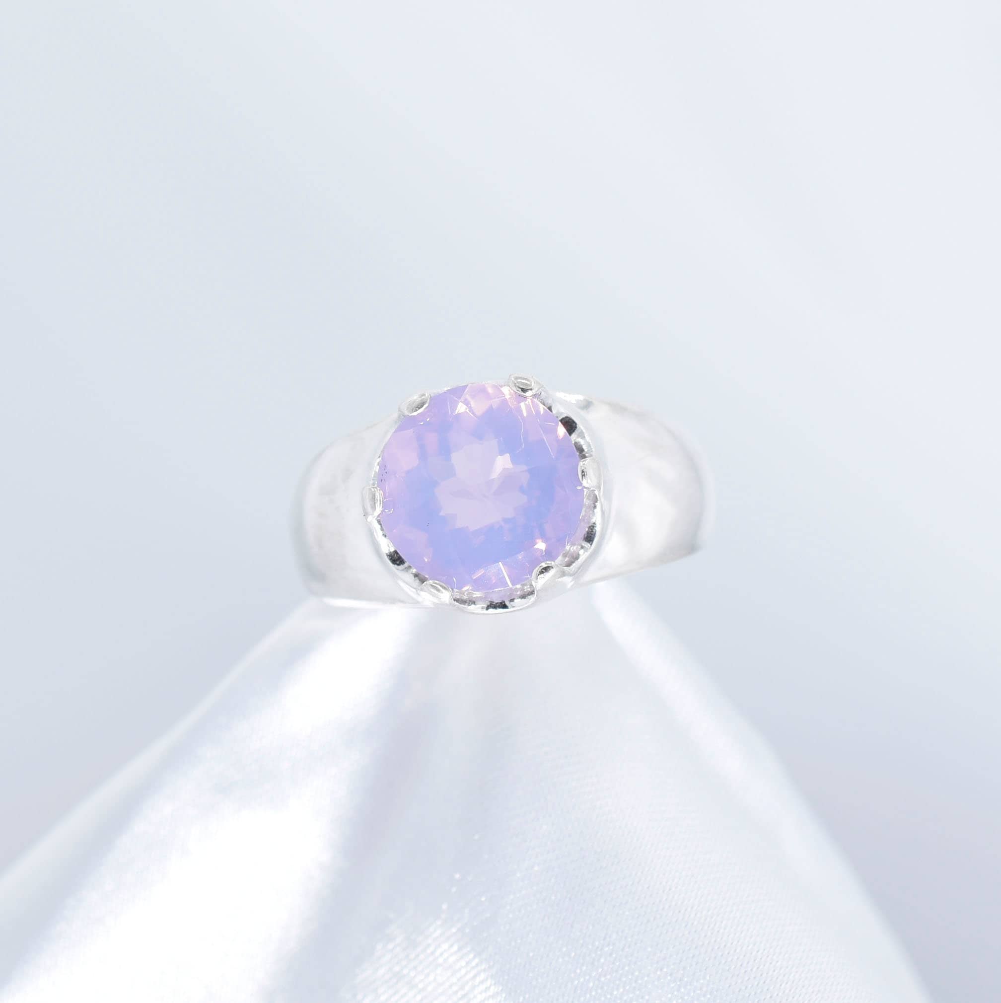 Lavender Quartz Ring, Checkboard Top 10mm Round Faceted Genuine Gemstone, 3+carats, Set In 925 Sterling Silver 6 Prong Ring Mounting