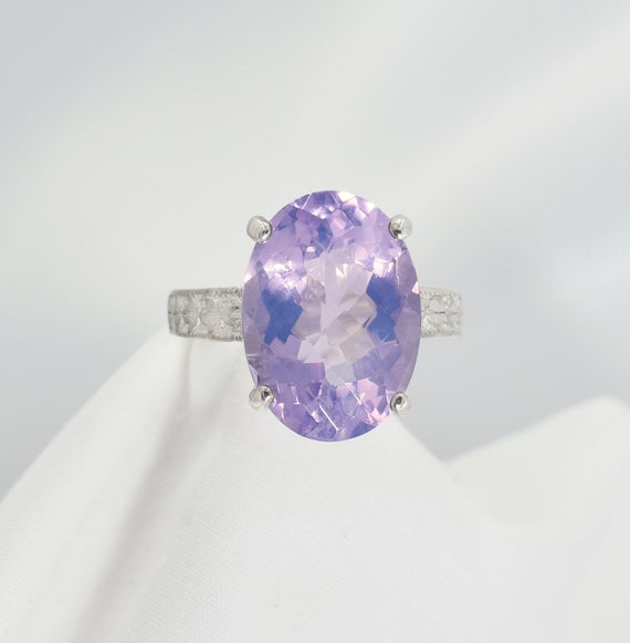 Lavender Quartz Ring, Checkerboard Cut, Genuine 18x13mm, Oval Shaped Faceted, 11+ Carats, 925 Sterling Silver Solitaire Ring