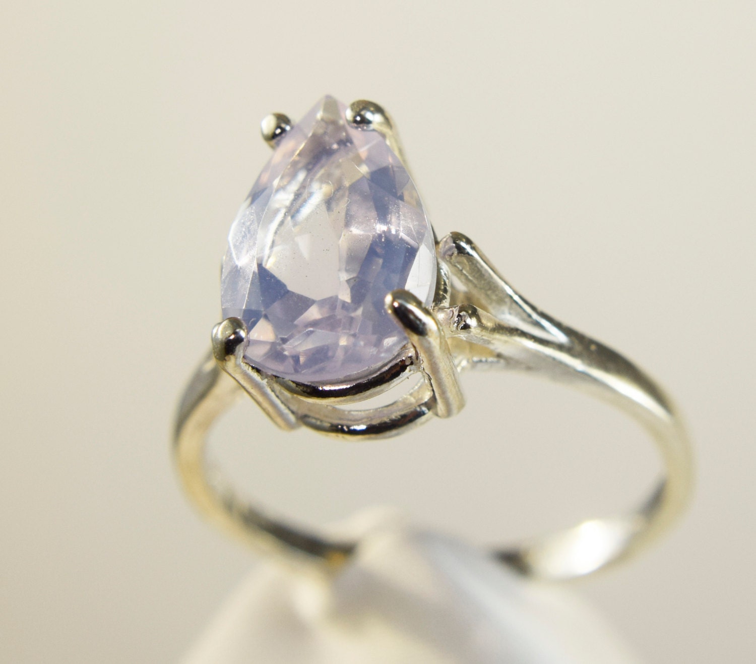 Lavender Quartz Ring, Genuine Gemstone 12mmx8mm Pear Shaped, February Birthstone Ring, Set In 925 Sterling Silver Ring