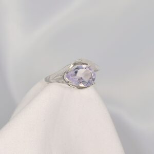 Lavender Quartz Ring, Genuine Gemstone Pear Shaped 10x7mm East to West Side Set Solitaire Ring Set in 925 Sterling SIlver Ring