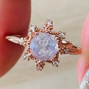 Lavender Moon Quartz Ring: Rose Gold Plated 925 Silver Flower Solitaire