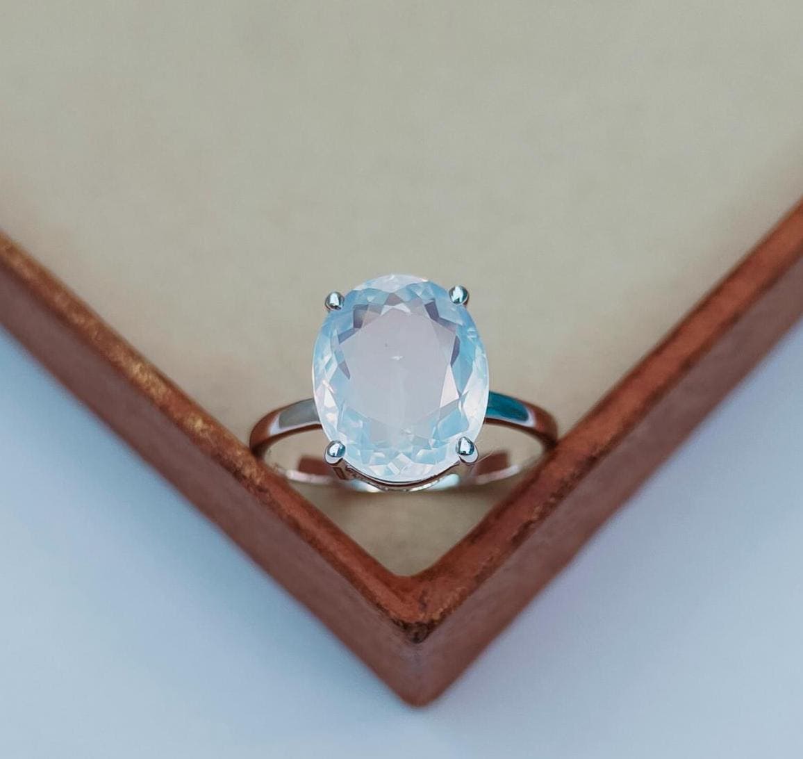 Natural Lavender Quartz Ring 925 Sterling Silver Ring Lavender Moon Quartz Ring Oval Lavender Quartz Ring Lavender Quartz Engagement Ring