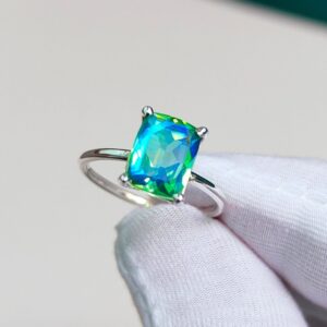Peacock Quartz Ring, Cushion Cut Peacock Quartz Ring, 925 Sterling Silver Ring, Peacock Stone Ring, Fire Stone Ring, Hand Made Ring