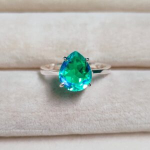 Peacock Quartz Ring, Pear Cut Peacock Quartz Ring, 925 Sterling Silver Ring, Peacock Stone Ring, Fire Stone Ring, Hand Made Ring