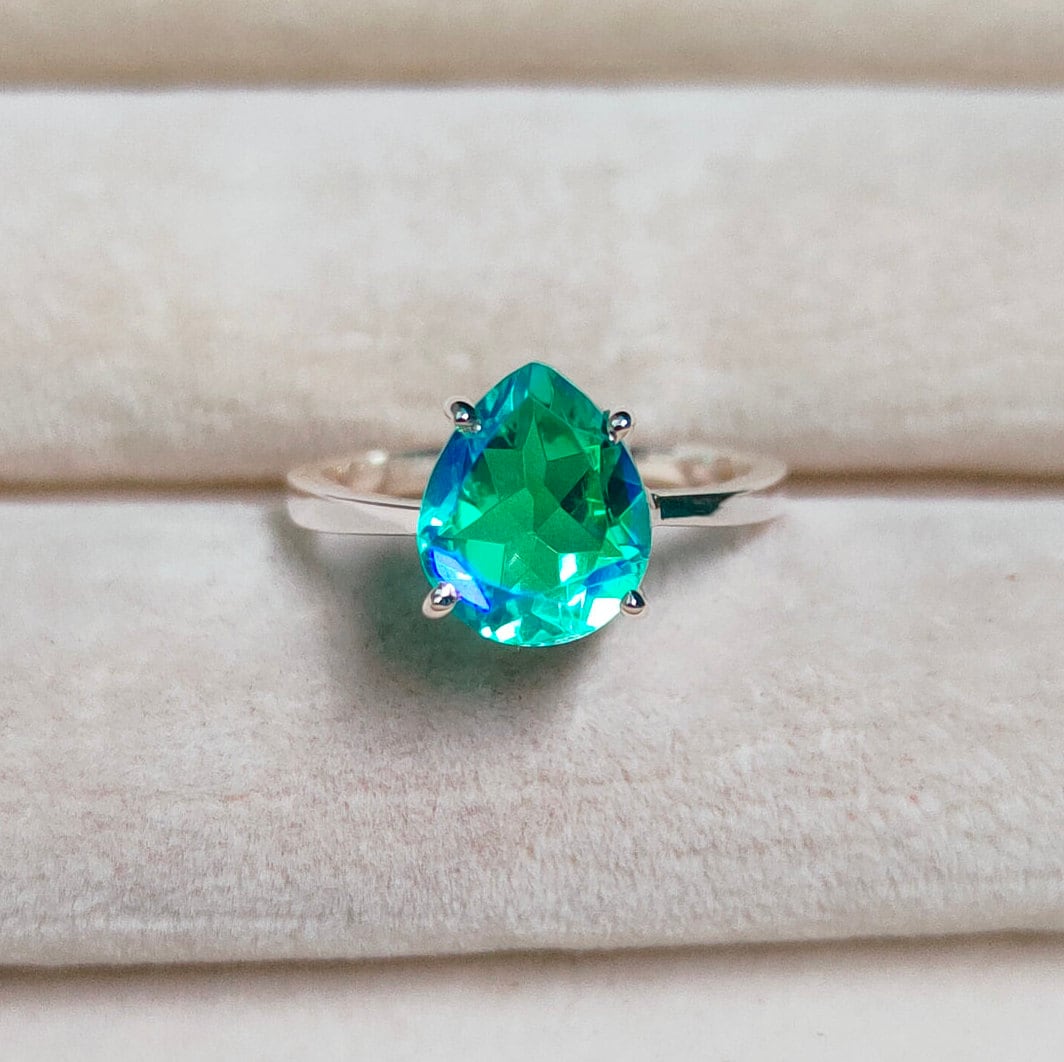 Peacock Quartz Ring, Pear Cut Peacock Quartz Ring, 925 Sterling Silver Ring, Peacock Stone Ring, Fire Stone Ring, Hand Made Ring Peacock Quartz Ring, Pear Cut Peacock Quartz Ring, 925 Sterling Silver Ring, Peacock Stone Ring, Fire Stone Ring, Hand Made Ring