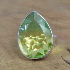 Pear Peridot Quartz Ring: 925 Sterling Silver, February Birthstone
