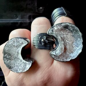 Quartz Ring, Raw Crystal Ring, Moon Ring, Statement Ring, Crescent Moon Ring, Rough Stone Ring
