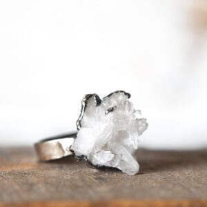 Raw Crystal Ring - Size 6 1/2 - Solid Silver Crystal Ring - Crystal Cluster Ring - Raw Quartz Ring