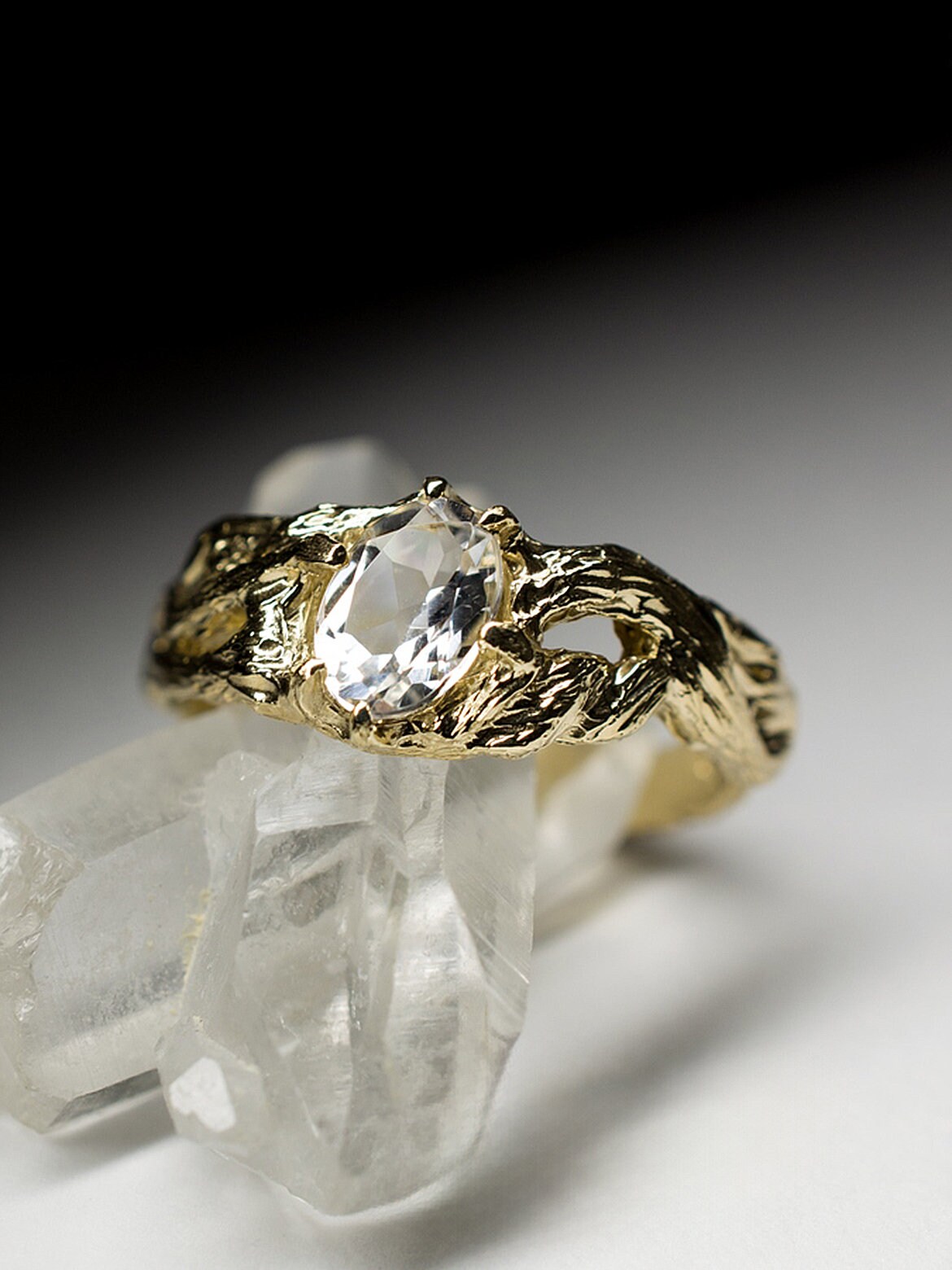 Rock Crystal Gold Ring Men Natural Oval Quartz Brazilian Gemstone Molly Wedding Engagement 14k Yellow Gold Unisex