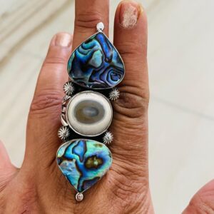Sterling Silver Abalone Shell & Solar Quartz Statement Ring Sterling Silver Abalone Shell & Solar Quartz Statement Ring