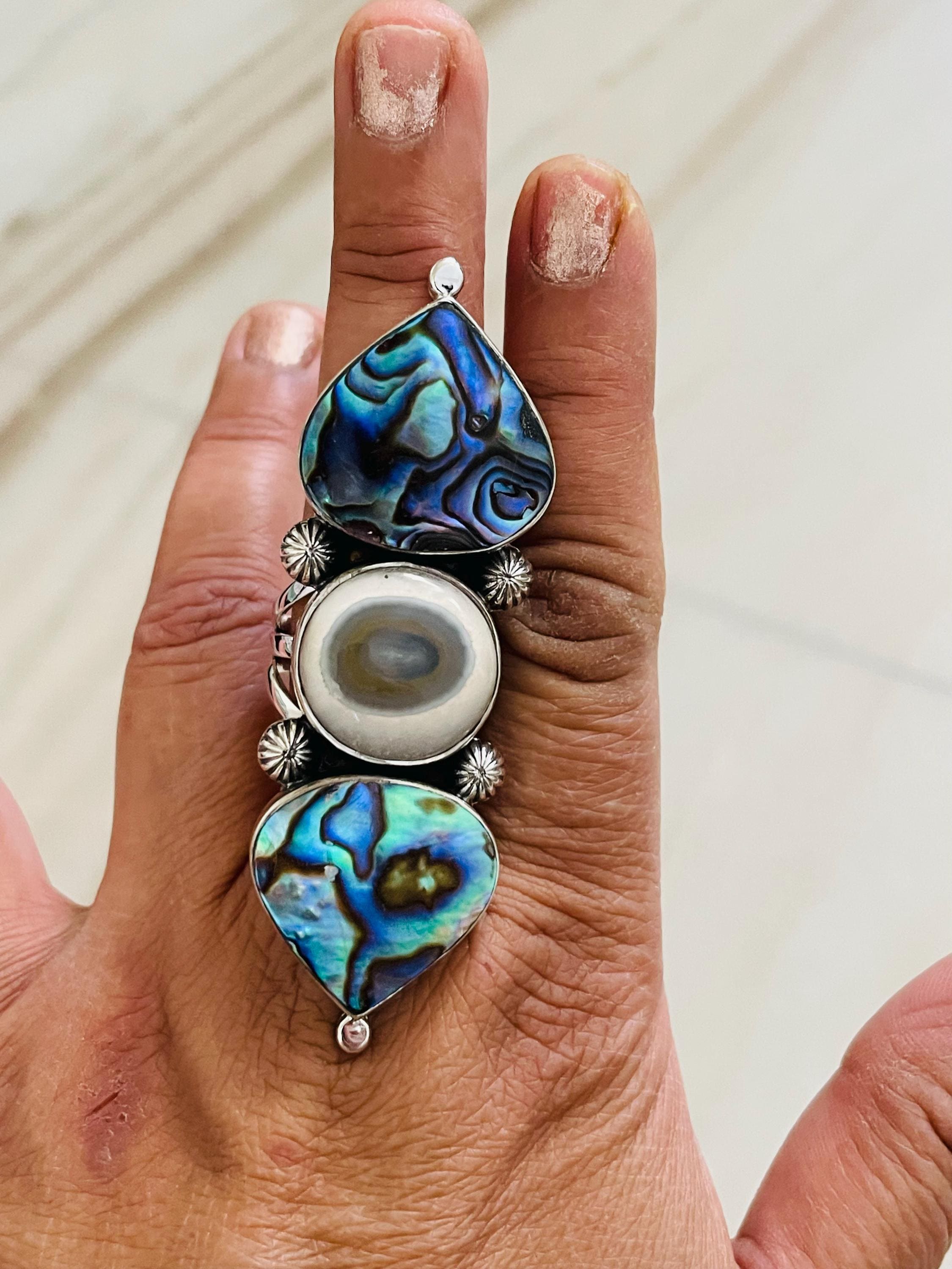 Sterling Silver Abalone Shell & Solar Quartz Statement Ring Sterling Silver Abalone Shell & Solar Quartz Statement Ring