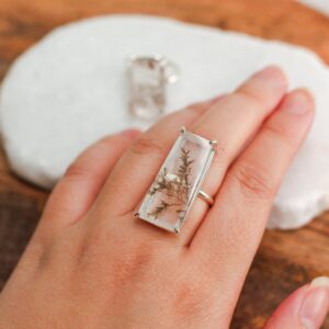 Sterling Silver Dendritic Quartz Ring: Natural Fern Inclusions