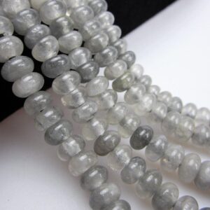 2.0mm Hole Cloudy Gray Quartz Smooth Rondelle Beads 5x8mm 6x10mm 8" Strand
