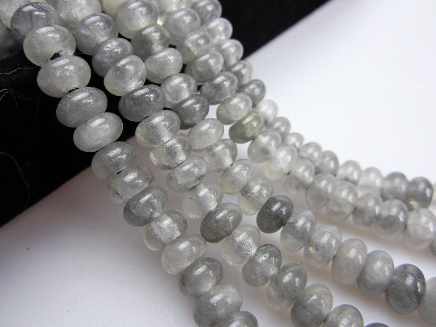 2.0mm Hole Cloudy Gray Quartz Smooth Rondelle Beads 5x8mm 6x10mm 8" Strand 2.0mm Hole Cloudy Gray Quartz Smooth Rondelle Beads 5x8mm 6x10mm 8" Strand