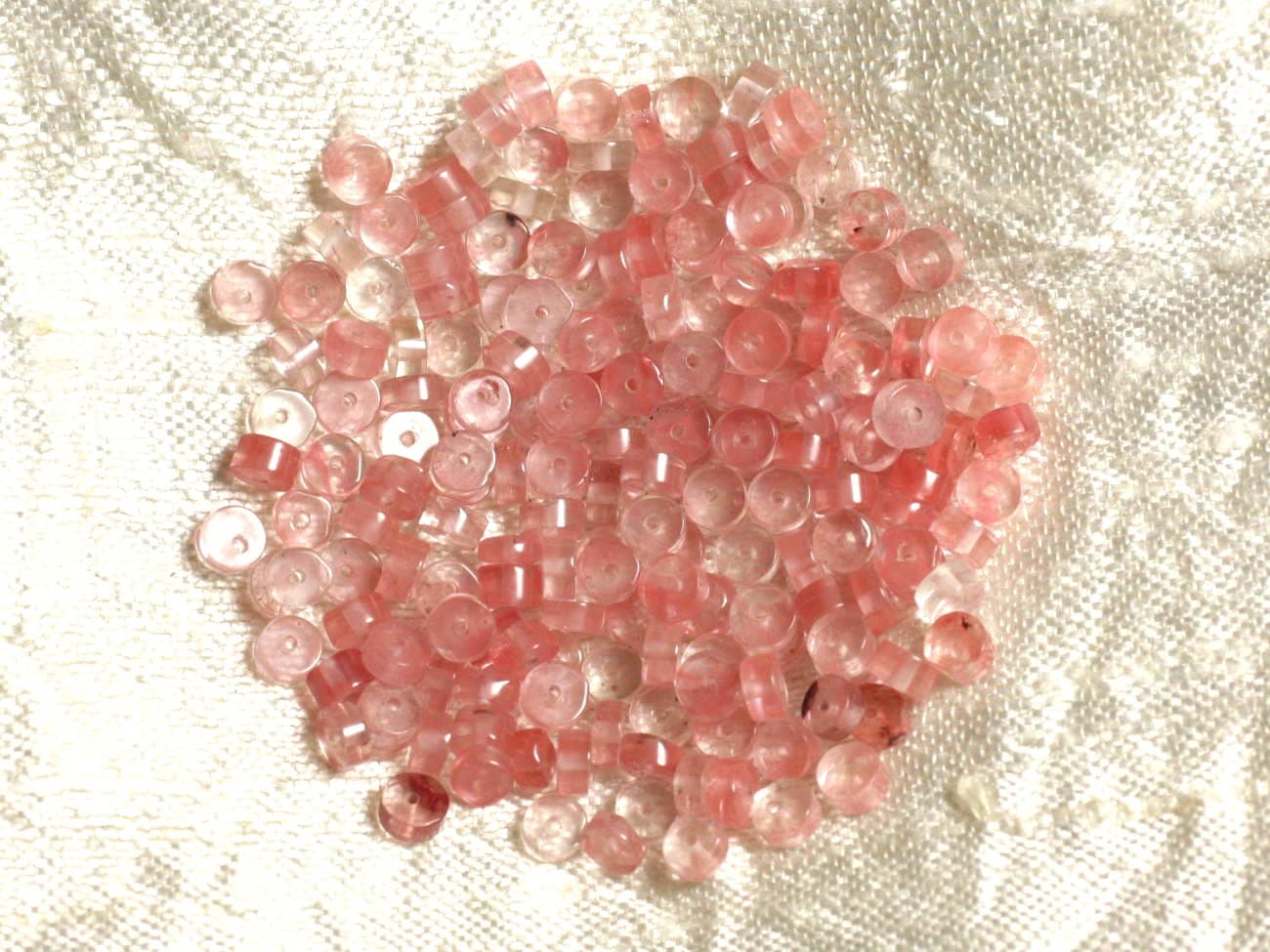 20pc - Perles Pierre - Quartz Cerise Rondelles Heishi 4x2mm Rose Corail Peche - 7427039737036