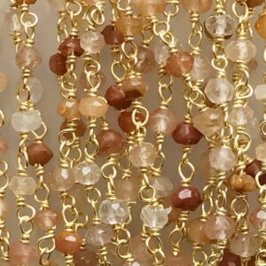 3mm Graphic Quartz Faceted Rondelles In 925 Silver Gold Wire Wrapped Rosary Chain, Graphic Quartz Beaded Chain ( 1 Foot To 5 Feet Options)