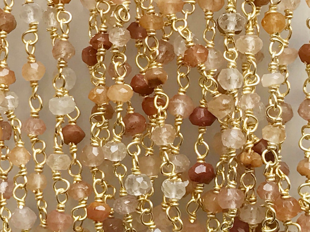 3mm Graphic Quartz Faceted Rondelles In 925 Silver Gold Wire Wrapped Rosary Chain, Graphic Quartz Beaded Chain ( 1 Foot To 5 Feet Options)