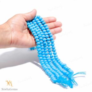 AAA+ Blue Turquoise Smooth Rondelle Beads,8-9 MM Turquoise Hydro Quartz Indian Cut Beads,16" Loose Gemstone Beads For Handmade Jewelry