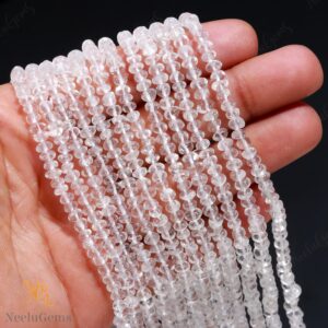 Aaa+ Clear Crystal Quartz Smooth Rondelle Beads,4-5 Mm Natural Crystal Quartz Indian Cut Beads,13" Loose Gemstone Beads For Handmade Jewelry