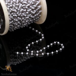 Beautiful Ice Quartz Hydro Rondelle Beads Chain,3 Mm Black Plated Wire Wrap Microcut Beaded Chain,rosary Chain For Handmade Jewelry