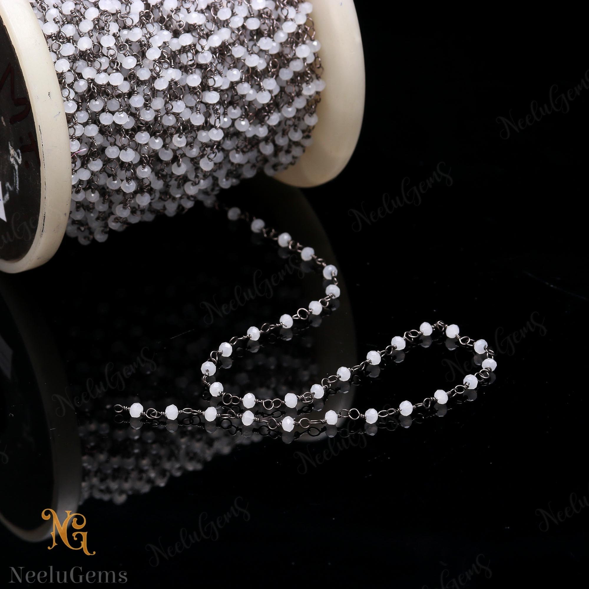 Beautiful Ice Quartz Hydro Rondelle Beads Chain,3 Mm Black Plated Wire Wrap Microcut Beaded Chain,rosary Chain For Handmade Jewelry