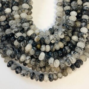 Black Tourmilated Quartz 10x5mm Rondelle Gemstone Beads---15.5 inch strand