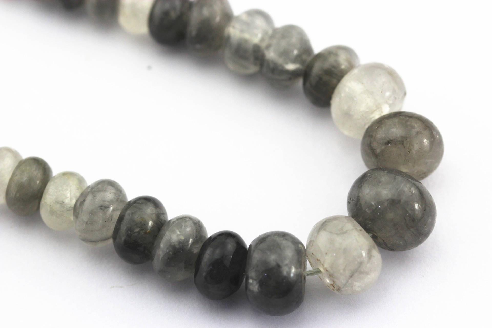 Cloudy Gray Quartz Graduated Smooth Rondelle Beads Size 6mm-16mm 15.5" Strand Cloudy Gray Quartz Graduated Smooth Rondelle Beads Size 6mm-16mm 15.5" Strand