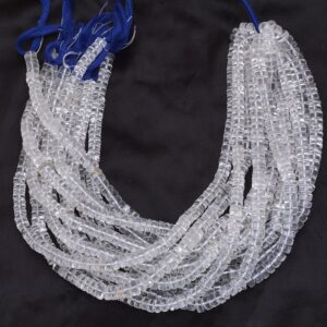 Crystal Quartz Gemstone Heishi Beads | Clear Crystal Smooth Tyre Rondelle | Natural Semi Precious Gemstone Coin / Disc Beads | 13inch Strand