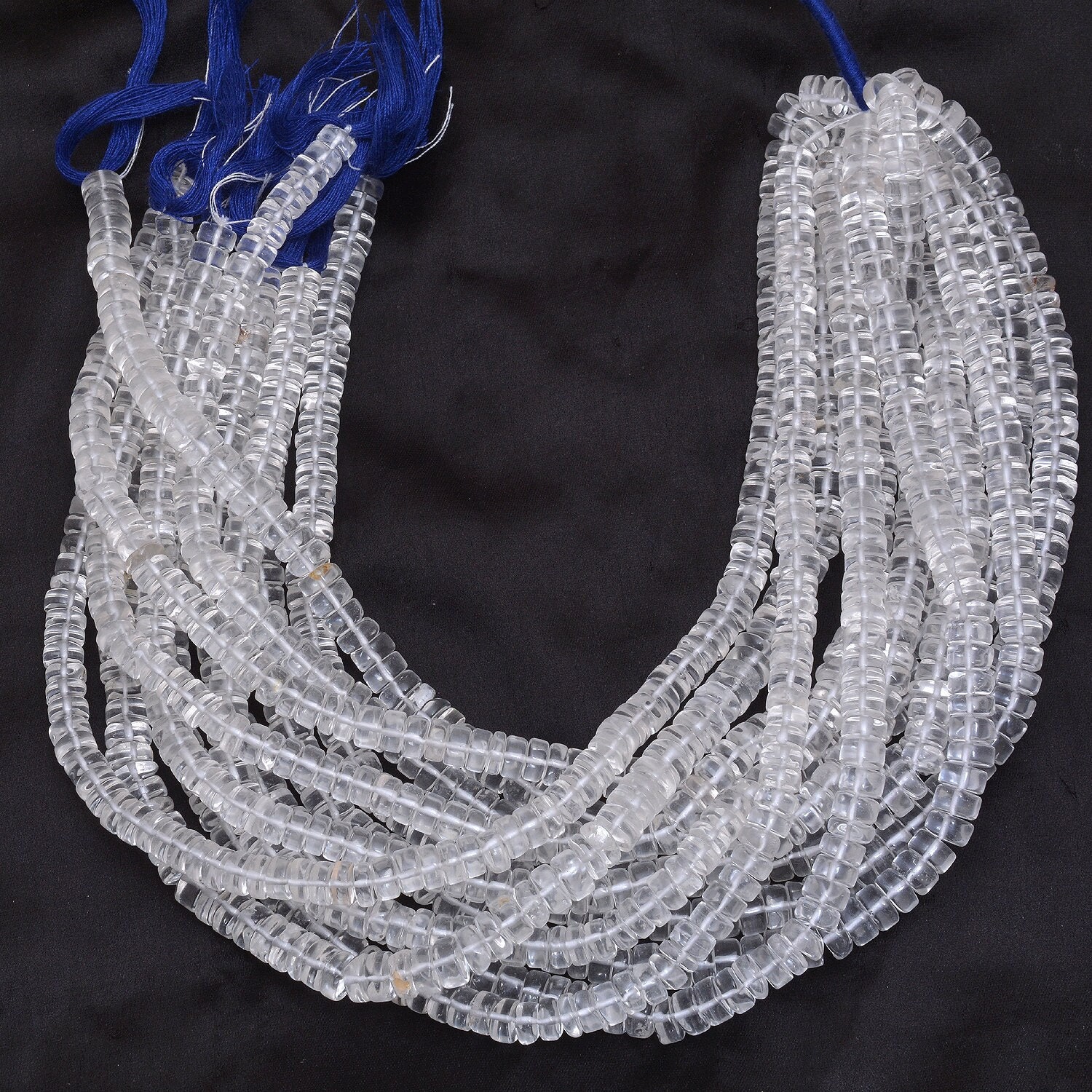 Crystal Quartz Gemstone Heishi Beads | Clear Crystal Smooth Tyre Rondelle | Natural Semi Precious Gemstone Coin / Disc Beads | 13inch Strand