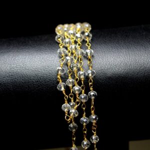 Crystal Quartz Rosary Chain Clear White Crystal Quartz Hydro Rondelle Faceted Beads Rosary Chain Gold & Silver Plated Wire Jewelry Findings