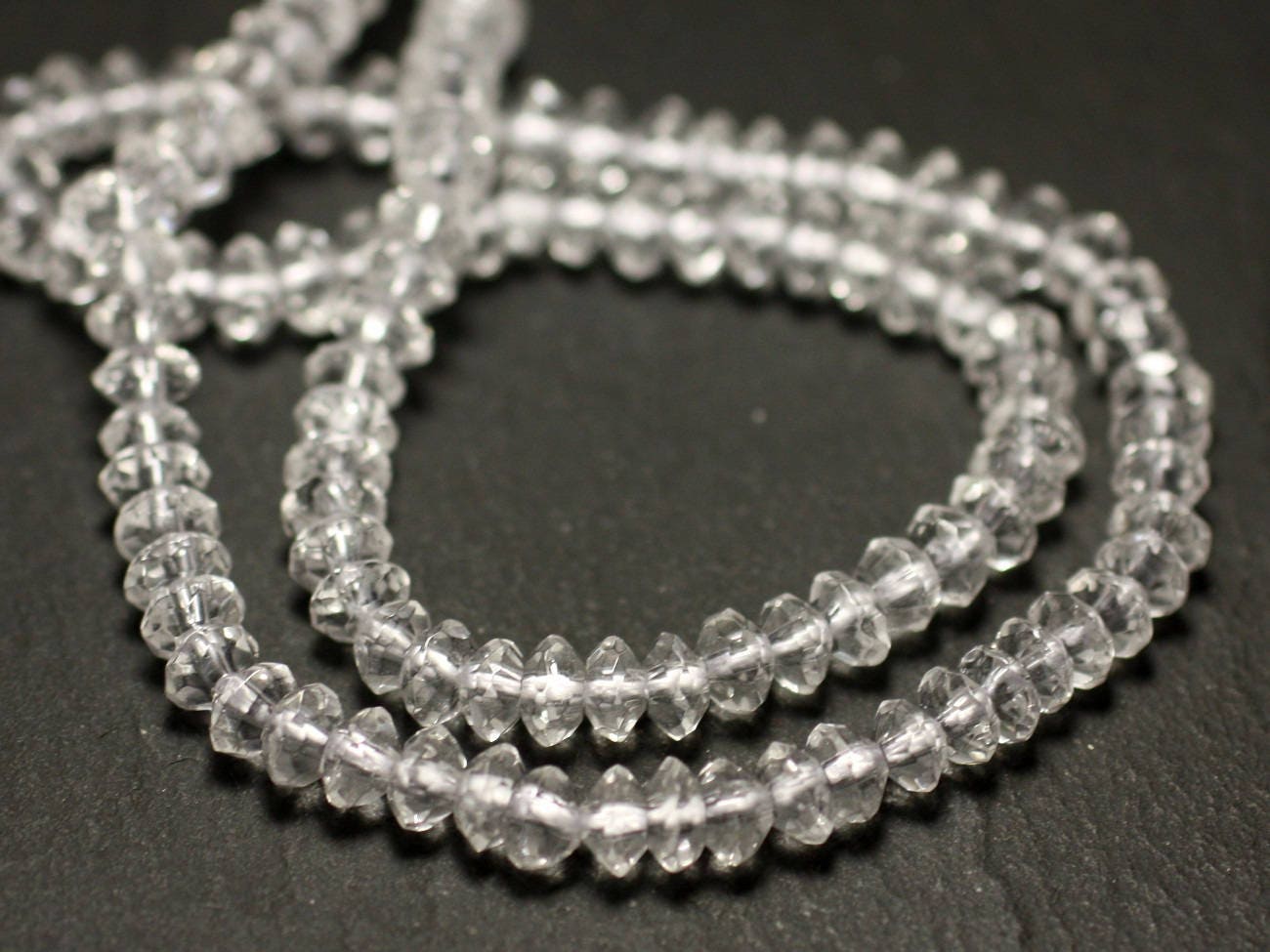 Fil 38cm 90pc Environ - Perles Pierre Cristal De Roche Quartz Rondelles Facettées 6x4mm Blanc Transparent