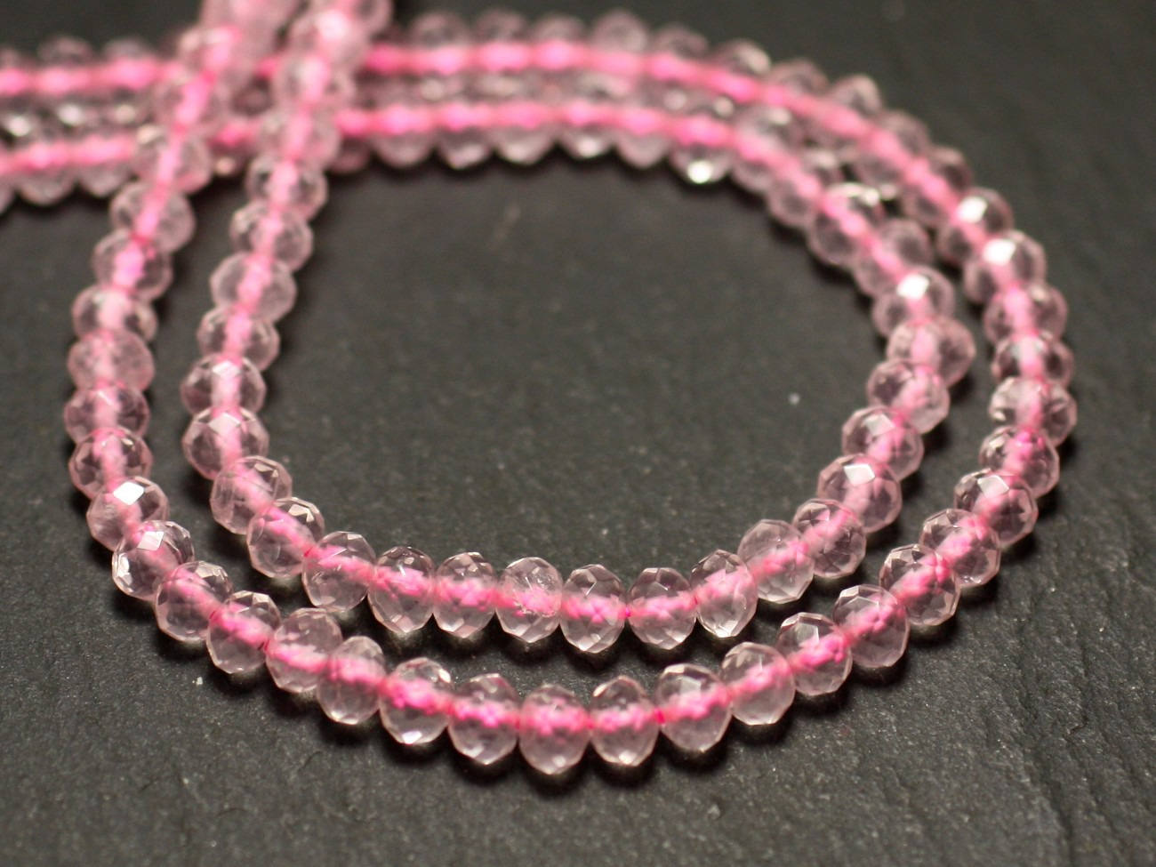 Fil 39cm 128pc Env - Perles De Pierre - Quartz Rose Rondelles Facettées 4x3mm