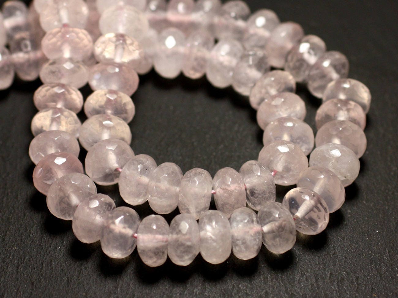 Fil 39cm 61pc Env - Perles De Pierre - Quartz Rose Rondelles Facettées 10x6mm